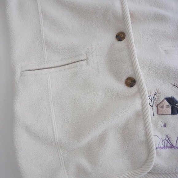 Vintage Club Hollywood Canada Cream Embroidered Fall Fleece Button Up Sweater M - Picture 7 of 11